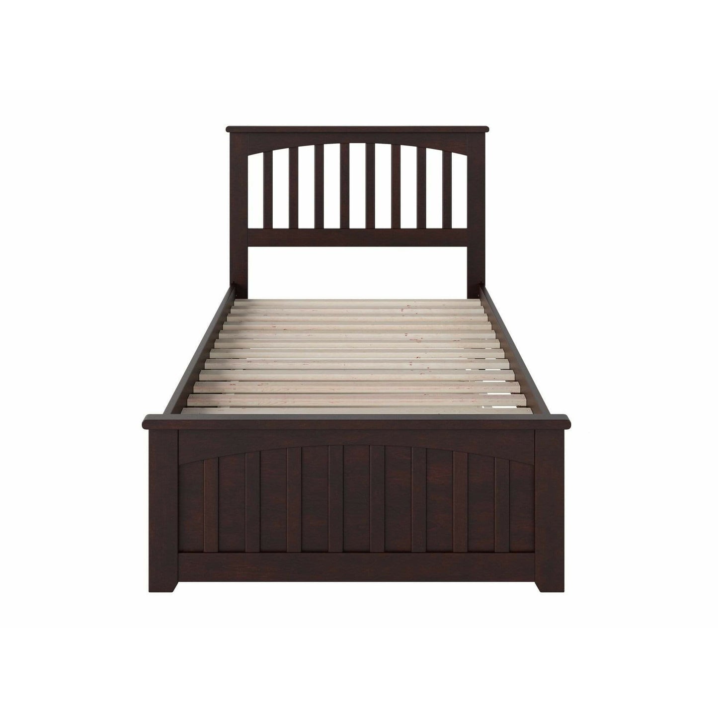 Atlantic Furniture Bed Mission Twin Platform Bed with Matching Foot Board with Twin Size Urban Trundle Bed in Espresso