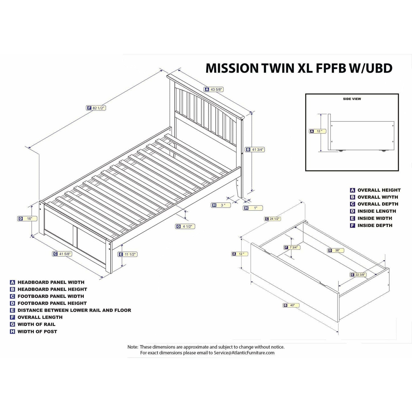 Atlantic Furniture Bed Mission Twin XL Platform Bed with Flat Panel Foot Board and 2 Urban Bed Drawers in Espresso.