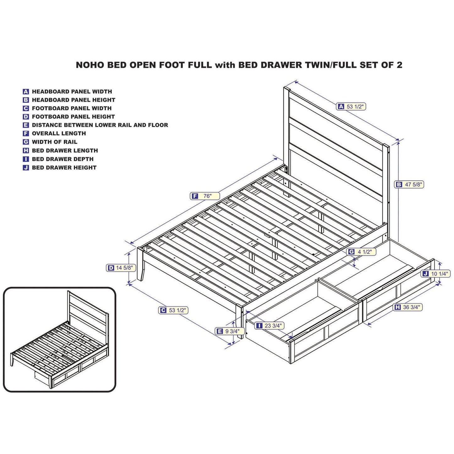 AFI Furnishings NoHo Full Bed with 2 Drawers in Grey AG9113339