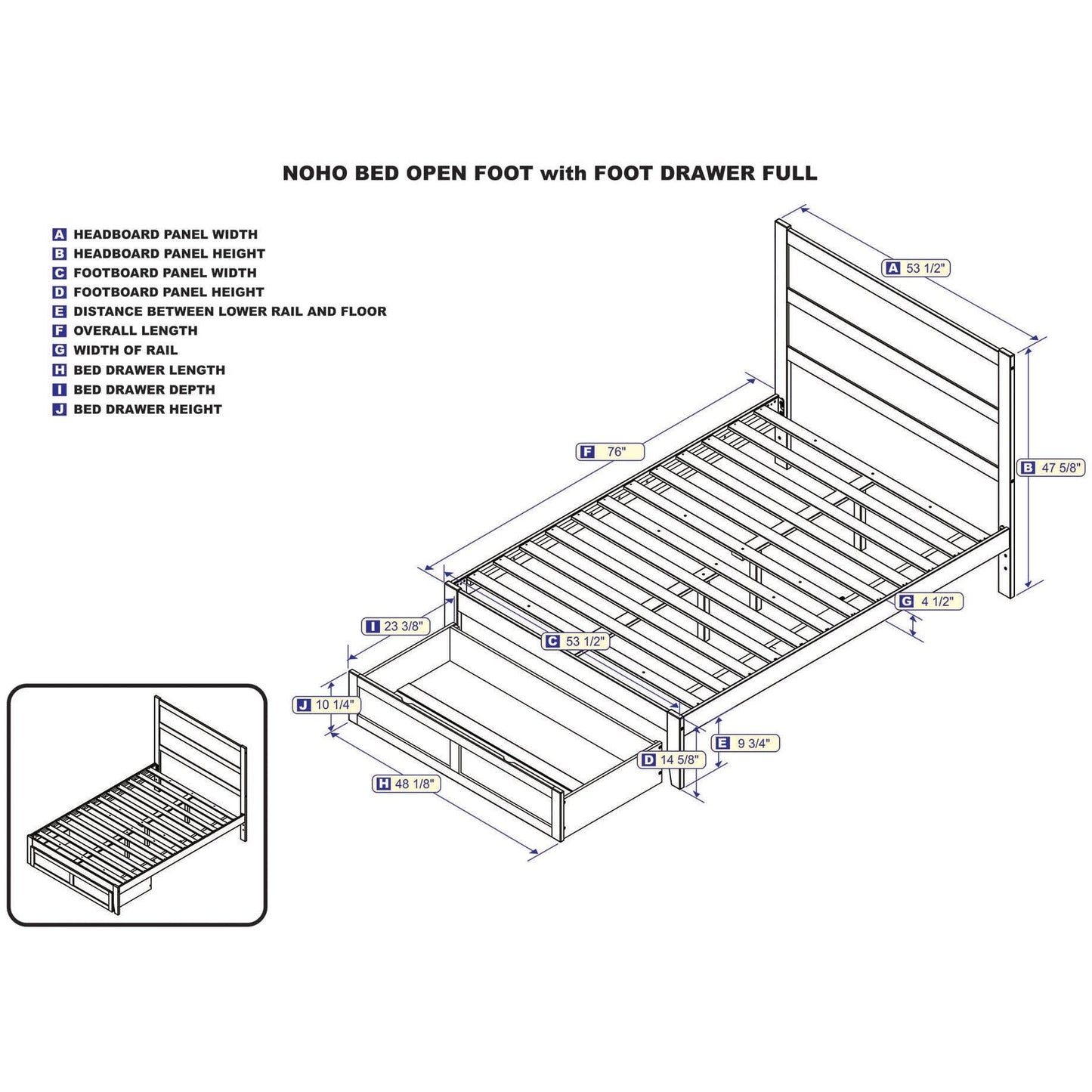 AFI Furnishings NoHo Full Bed with Foot Drawer in Grey AG9112339