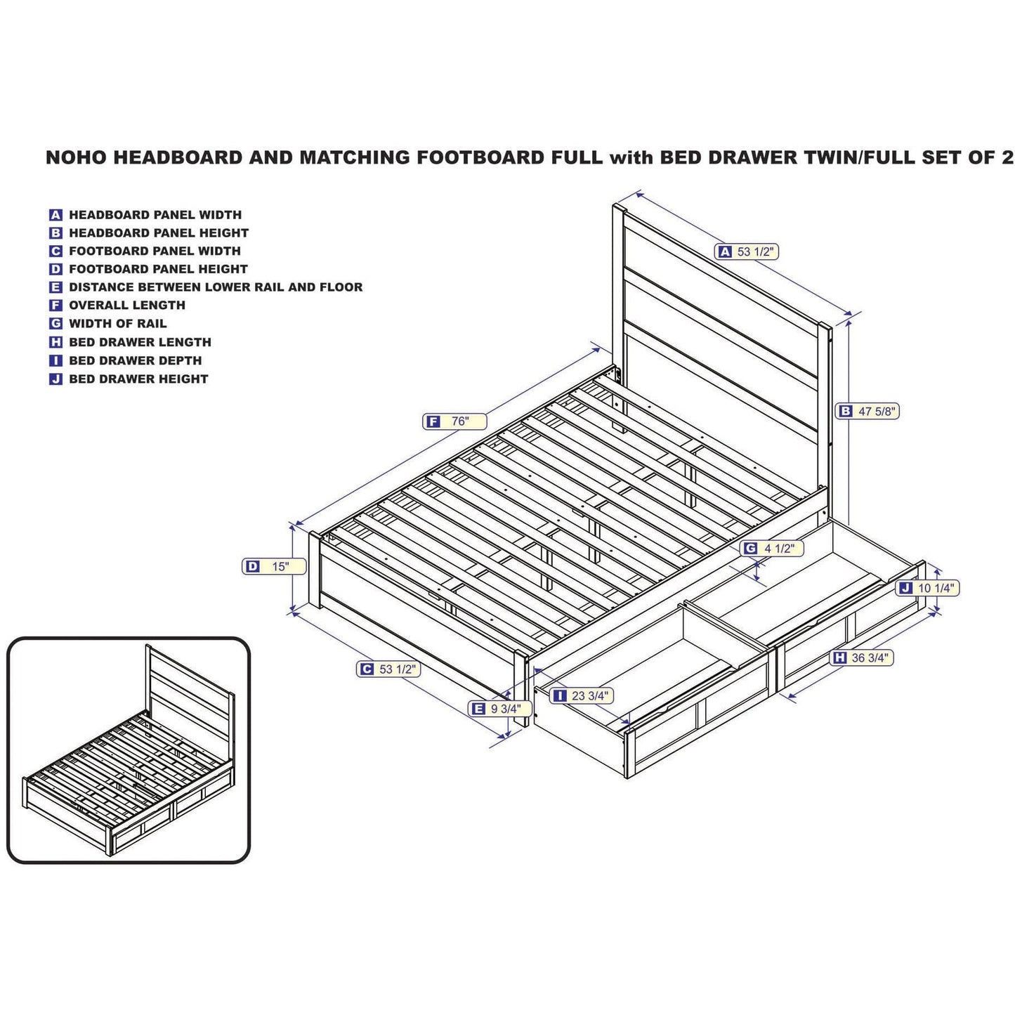 AFI Furnishings NoHo Full Bed with Footboard and 2 Drawers in Walnut AG9163334