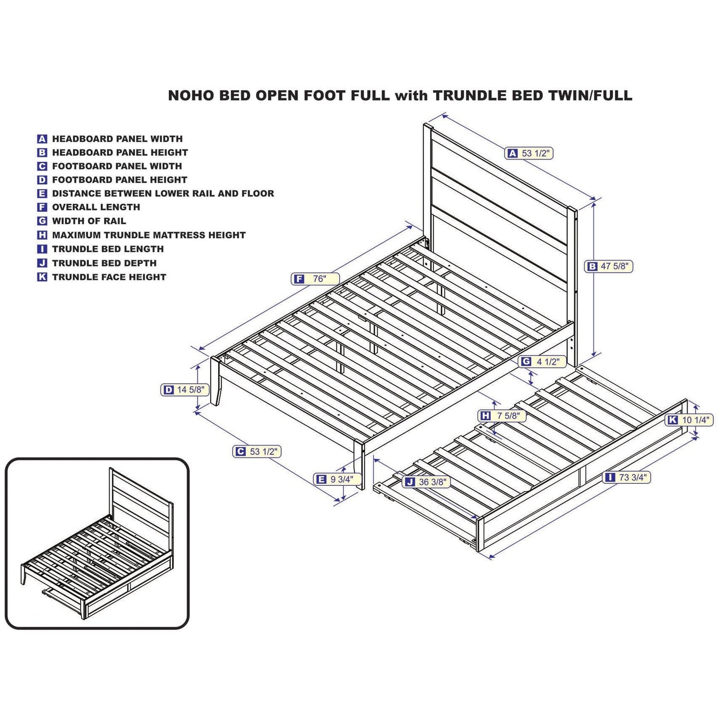 AFI Furnishings NoHo Full Bed with Twin Trundle in White AG9111232