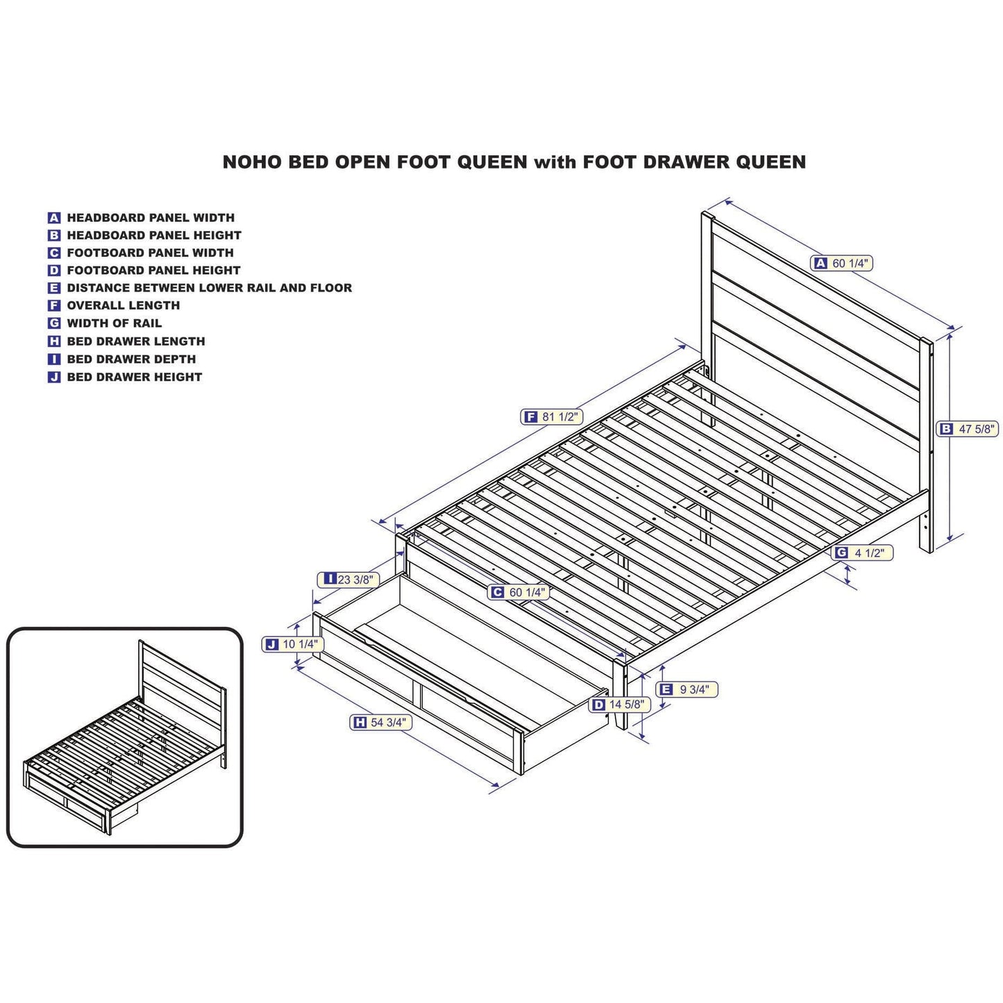 AFI Furnishings NoHo Queen Bed with Foot Drawer in Grey AG9112449