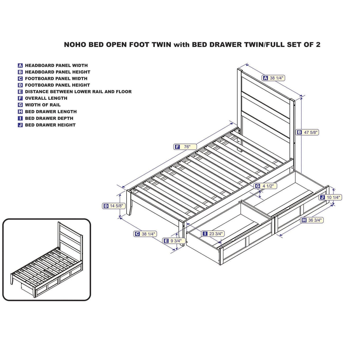 AFI Furnishings NoHo Twin Bed with 2 Drawers in Grey AG9113329