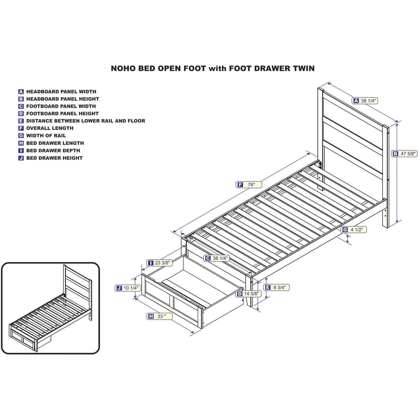 AFI Furnishings NoHo Twin Bed with Foot Drawer in Walnut AG9112224