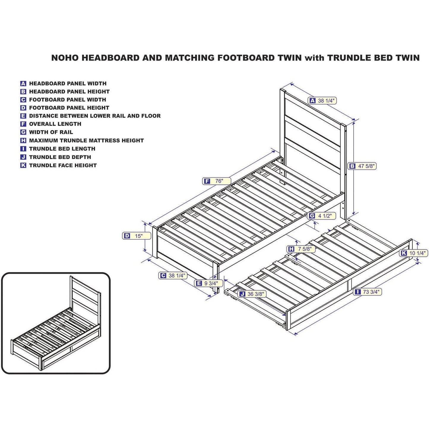 AFI Furnishings NoHo Twin Bed with Footboard and Twin Trundle in Grey AG9161229