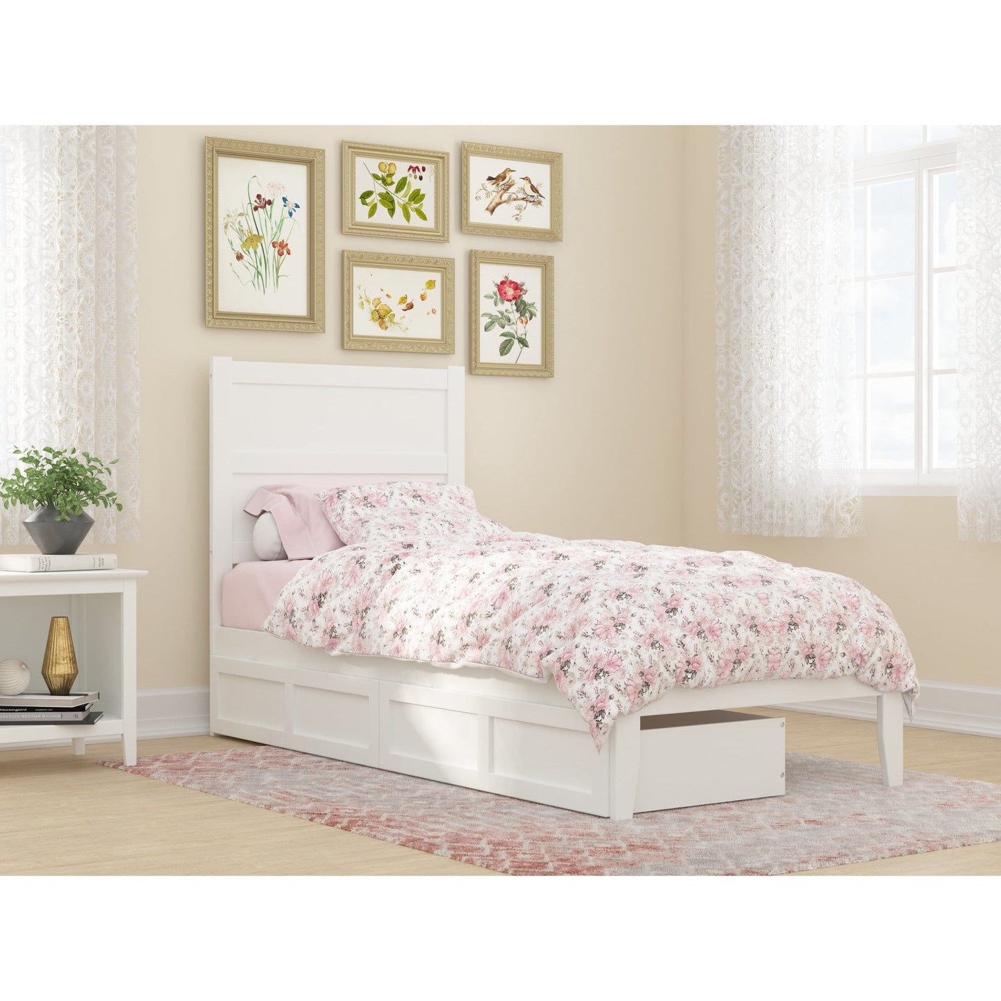 AFI Furnishings NoHo Twin Extra Long Bed with 2 Drawers in White AG9113412