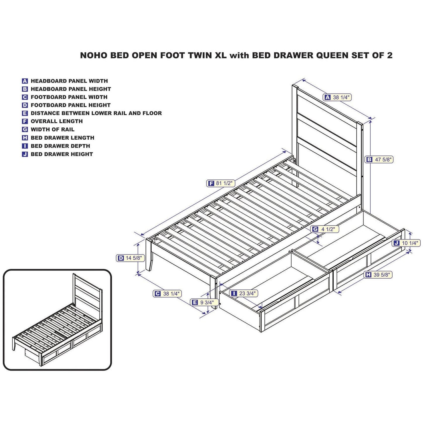 AFI Furnishings NoHo Twin Extra Long Bed with 2 Drawers in White AG9113412