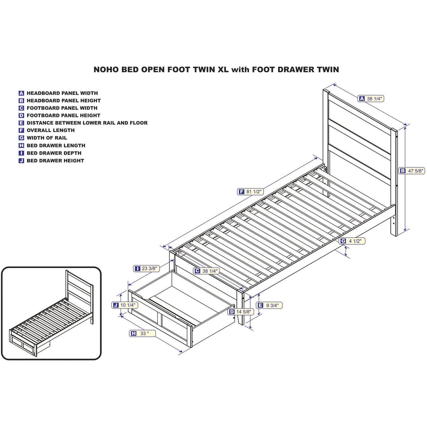 AFI Furnishings NoHo Twin Extra Long Bed with Foot Drawer in Grey AG9112419