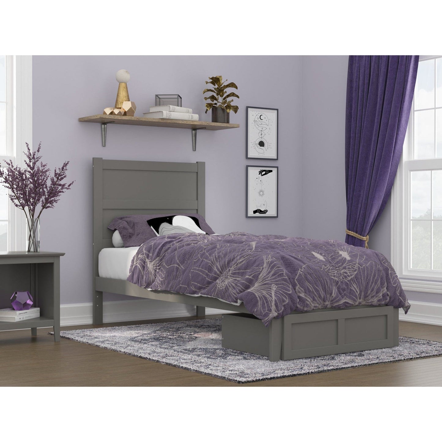 AFI Furnishings NoHo Twin Extra Long Bed with Foot Drawer in Grey AG9112419