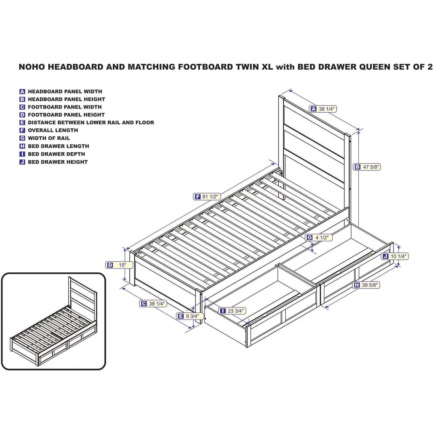 AFI Furnishings NoHo Twin Extra Long Bed with Footboard and 2 Drawers in Grey AG9163419