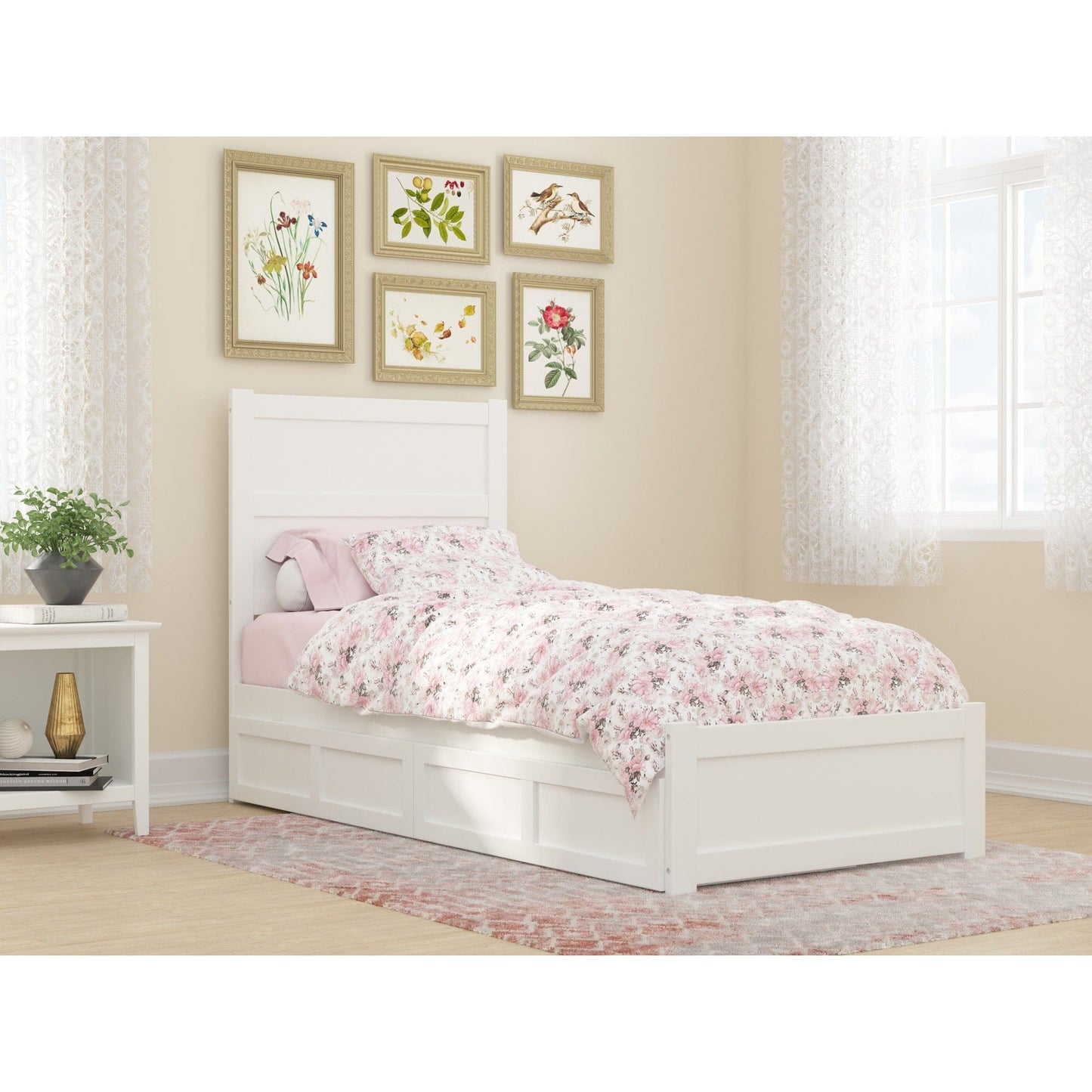 AFI Furnishings NoHo Twin Extra Long Bed with Footboard and 2 Drawers in White AG9163412