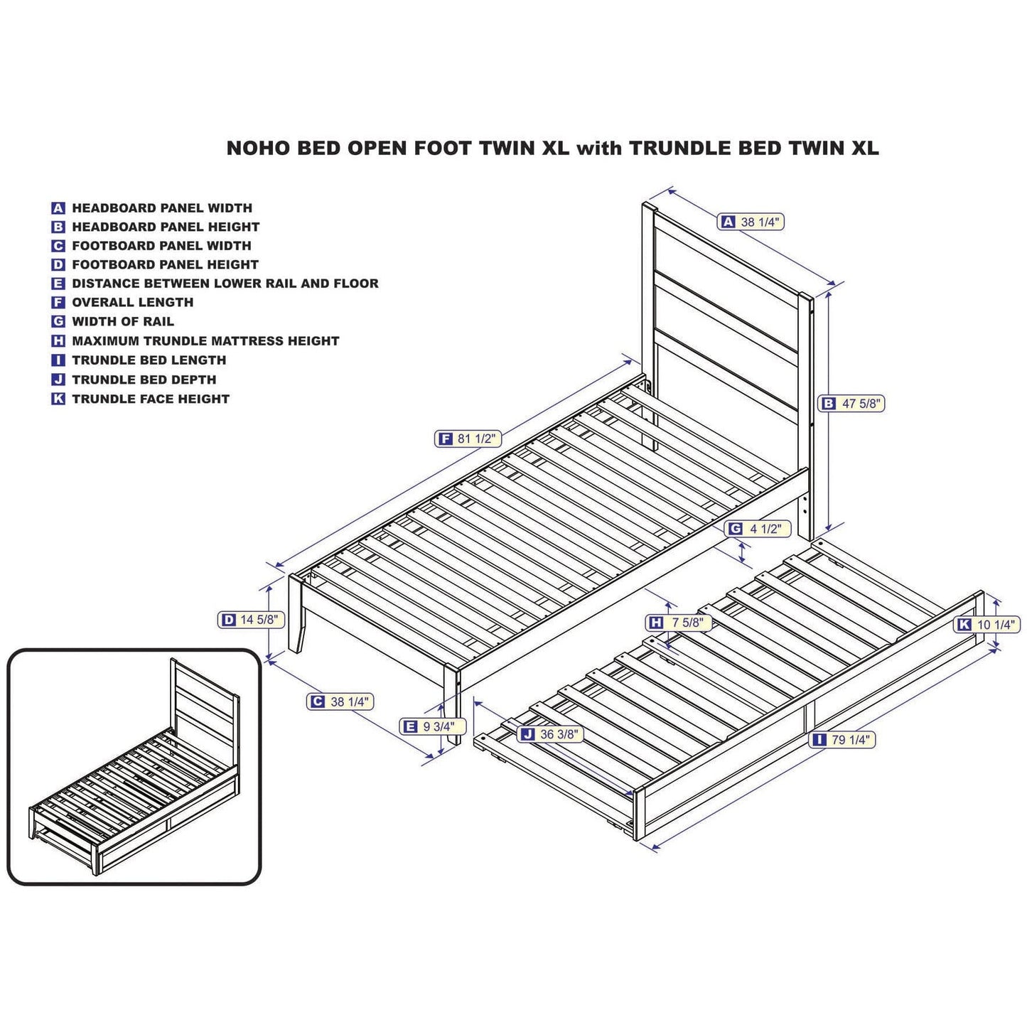 AFI Furnishings NoHo Twin Extra Long Bed with Twin Extra Long Trundle in Grey AG9111119