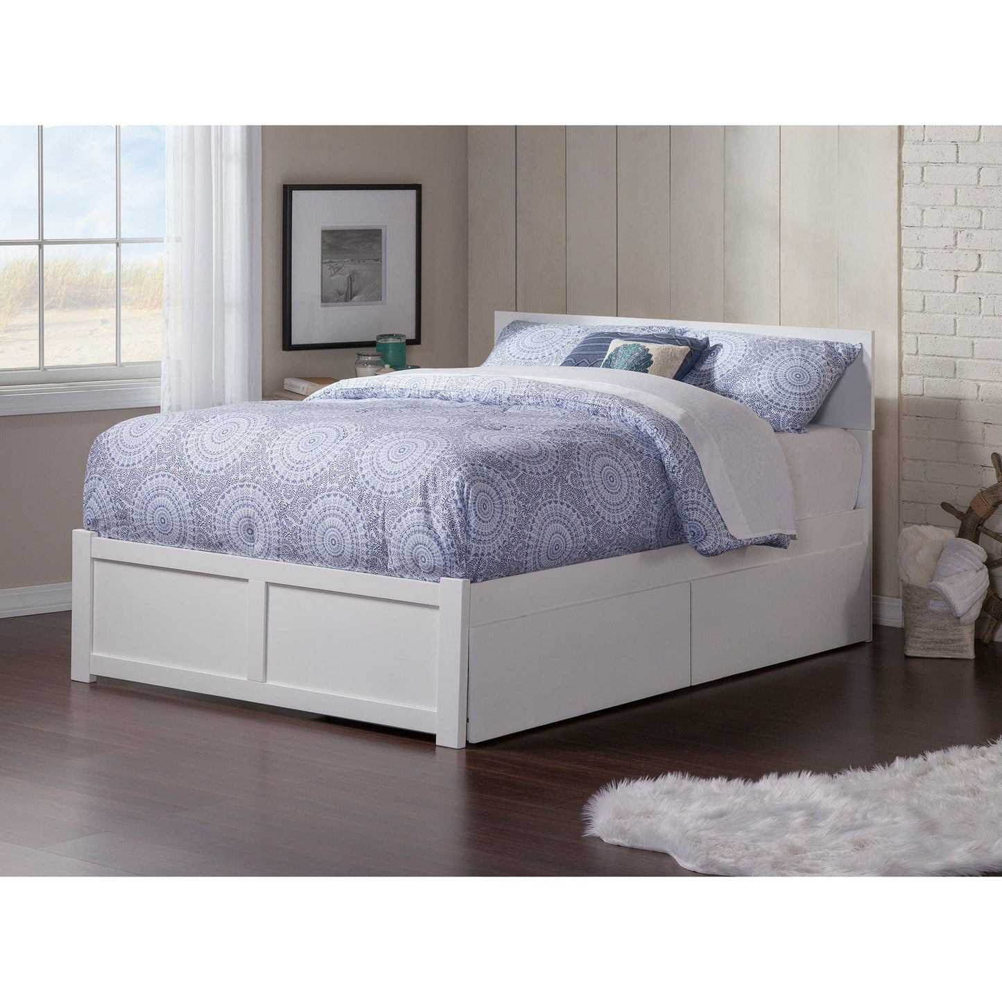 AFI Furnishings Orlando King Bed with Flat Panel Footboard and Set of 2 Drawers in White AR8152112