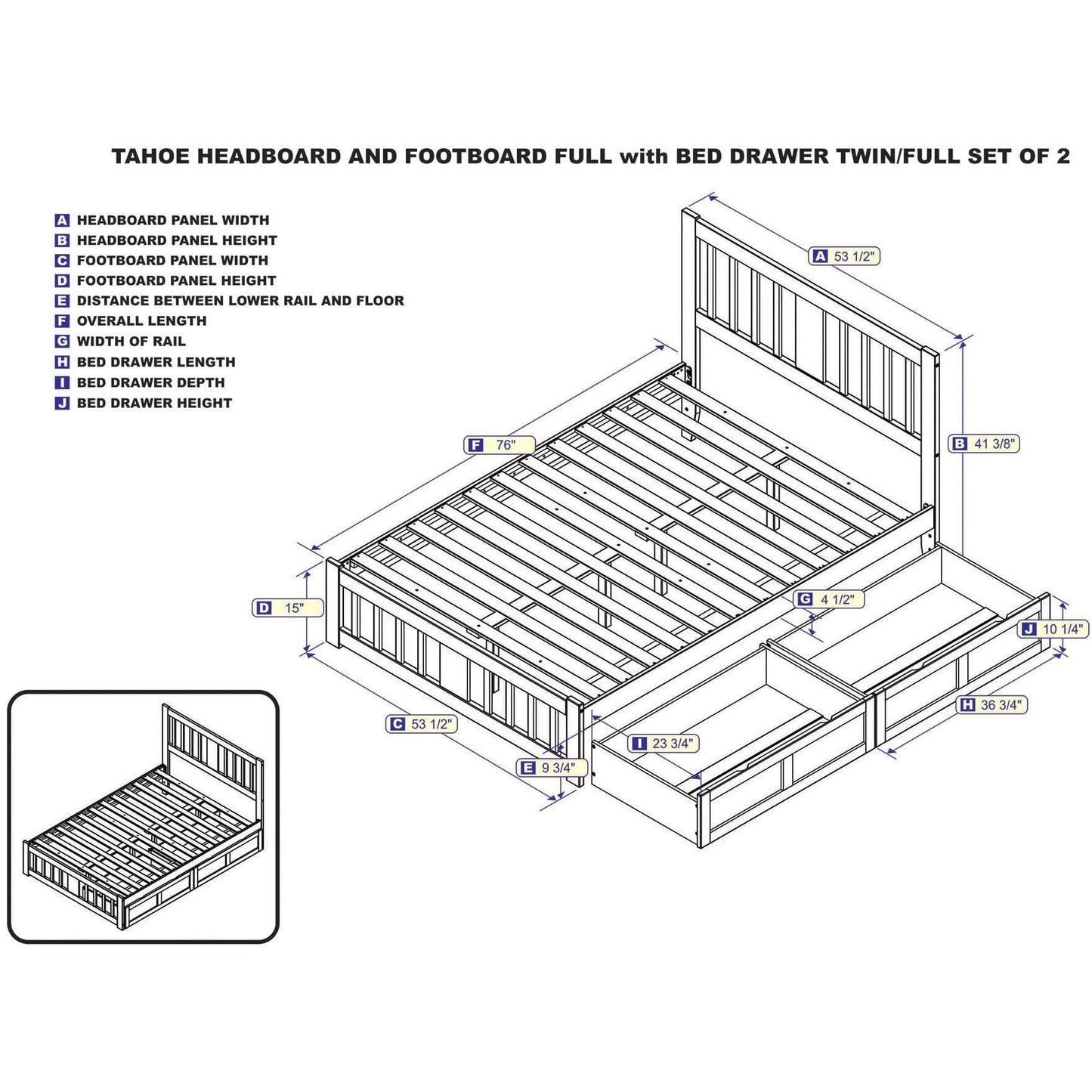 AFI Furnishings Tahoe Full Bed with Footboard and 2 Drawers in Grey AG8963339