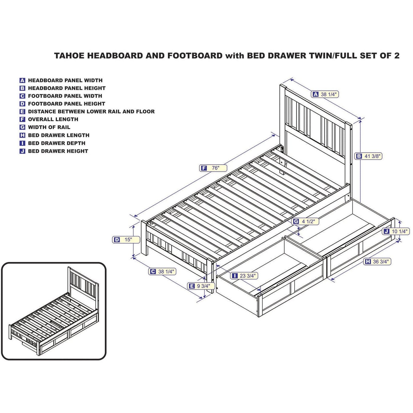 AFI Furnishings Tahoe Twin Bed with Footboard and 2 Drawers in Grey AG8963329