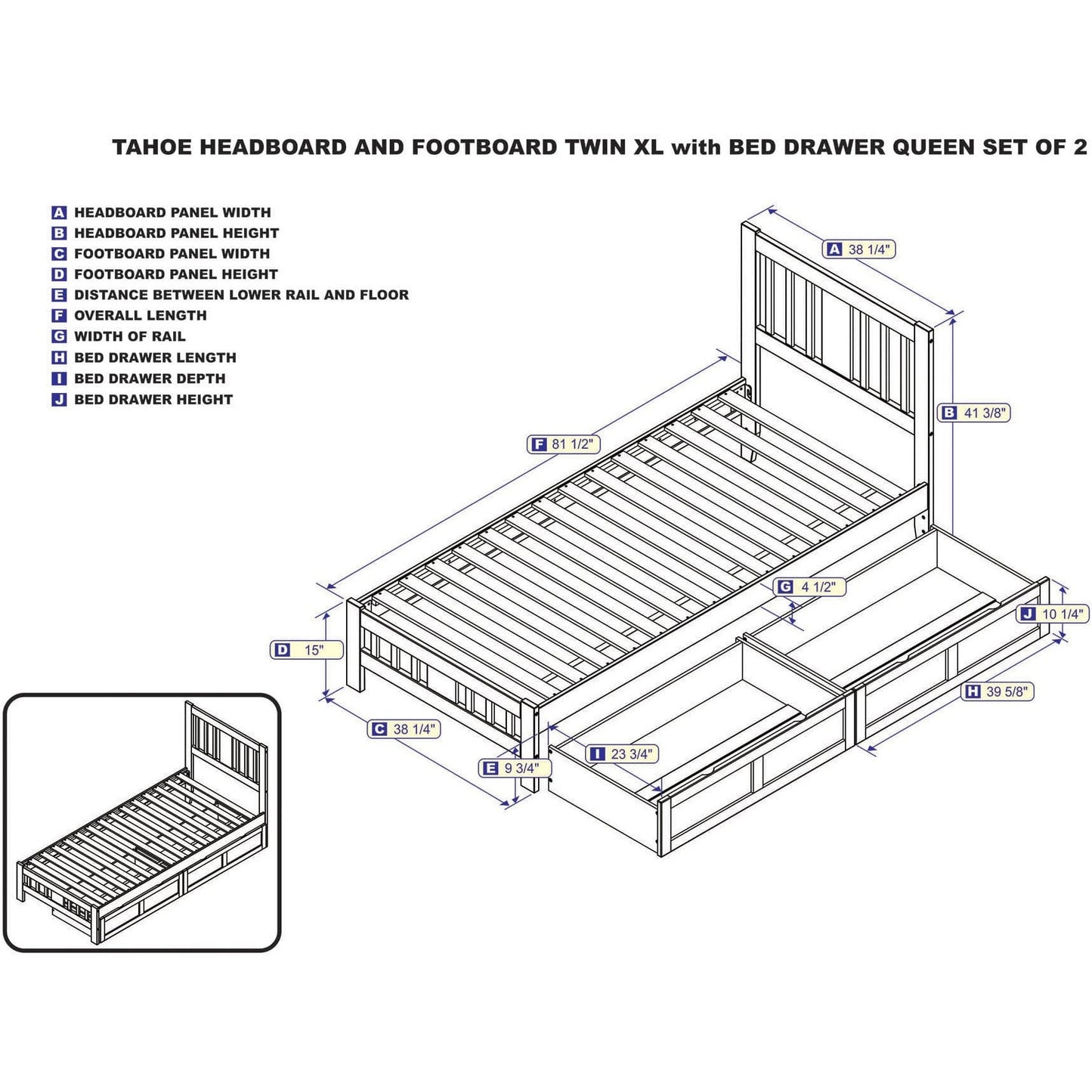 AFI Furnishings Tahoe Twin Extra Long Bed with Footboard and 2 Drawers in Grey AG8963419