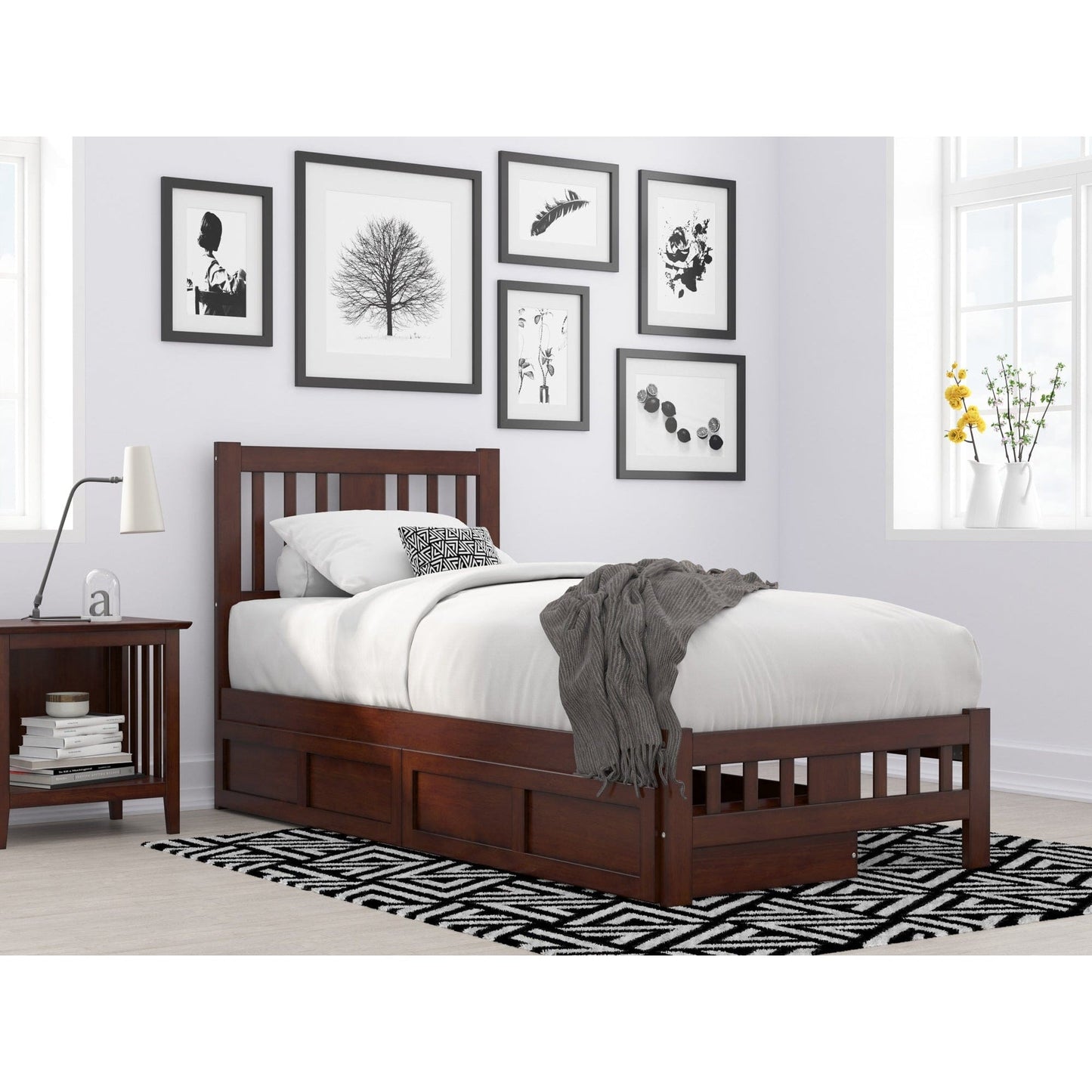 AFI Furnishings Tahoe Twin Extra Long Bed with Footboard and 2 Drawers in Walnut AG8963414