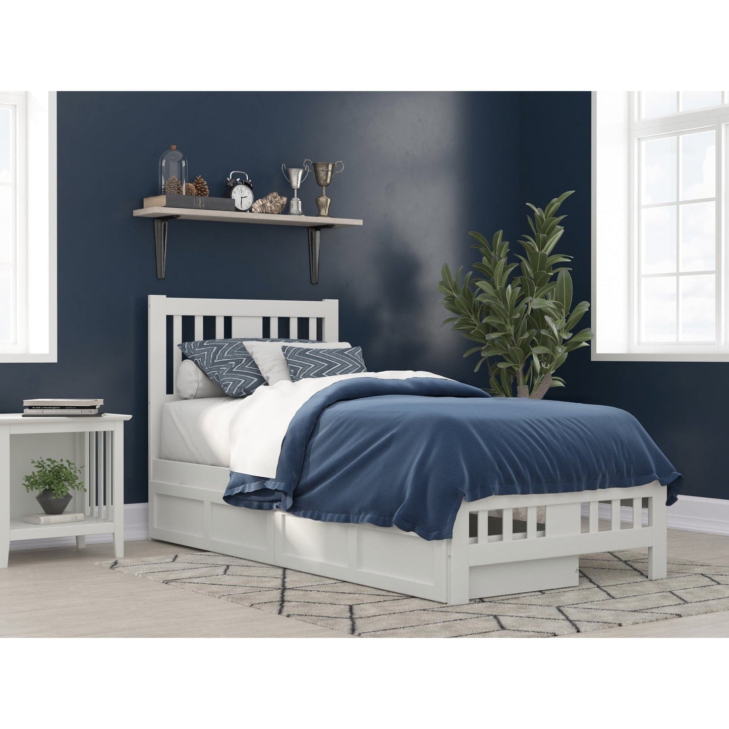 AFI Furnishings Tahoe Twin Extra Long Bed with Footboard and 2 Drawers in White AG8963412