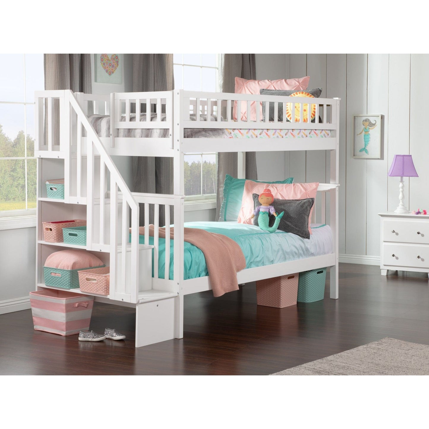 AFI Furnishings Woodland Staircase Bunk Twin over Twin with Turbo Charger