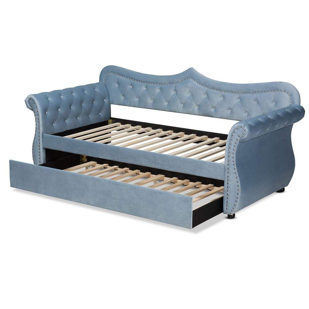 Baxton Studios Daybed Baxton Studio Abbie Traditional and Transitional Velvet Fabric Upholstered and Crystal Tufted Daybed with Trundle