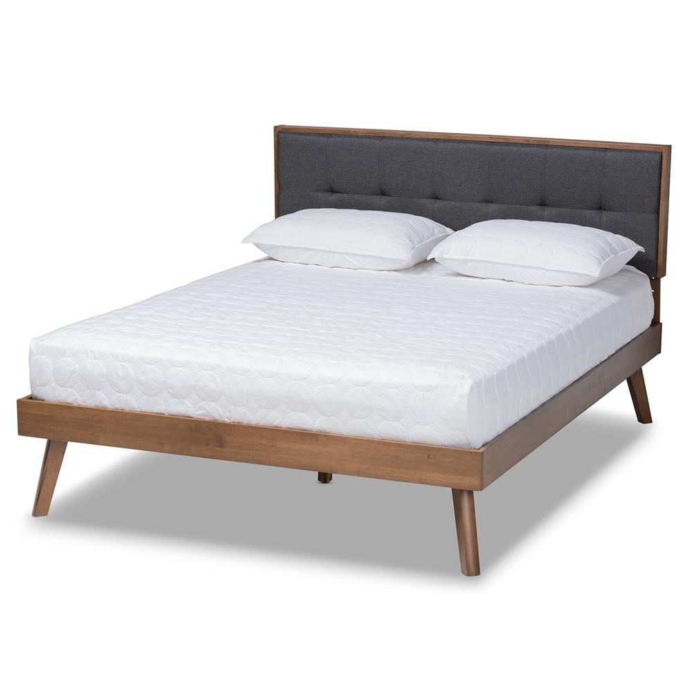 Baxton Studios Beds Baxton Studio Alke Mid-Century Modern Fabric Upholstered Wood Platform Bed