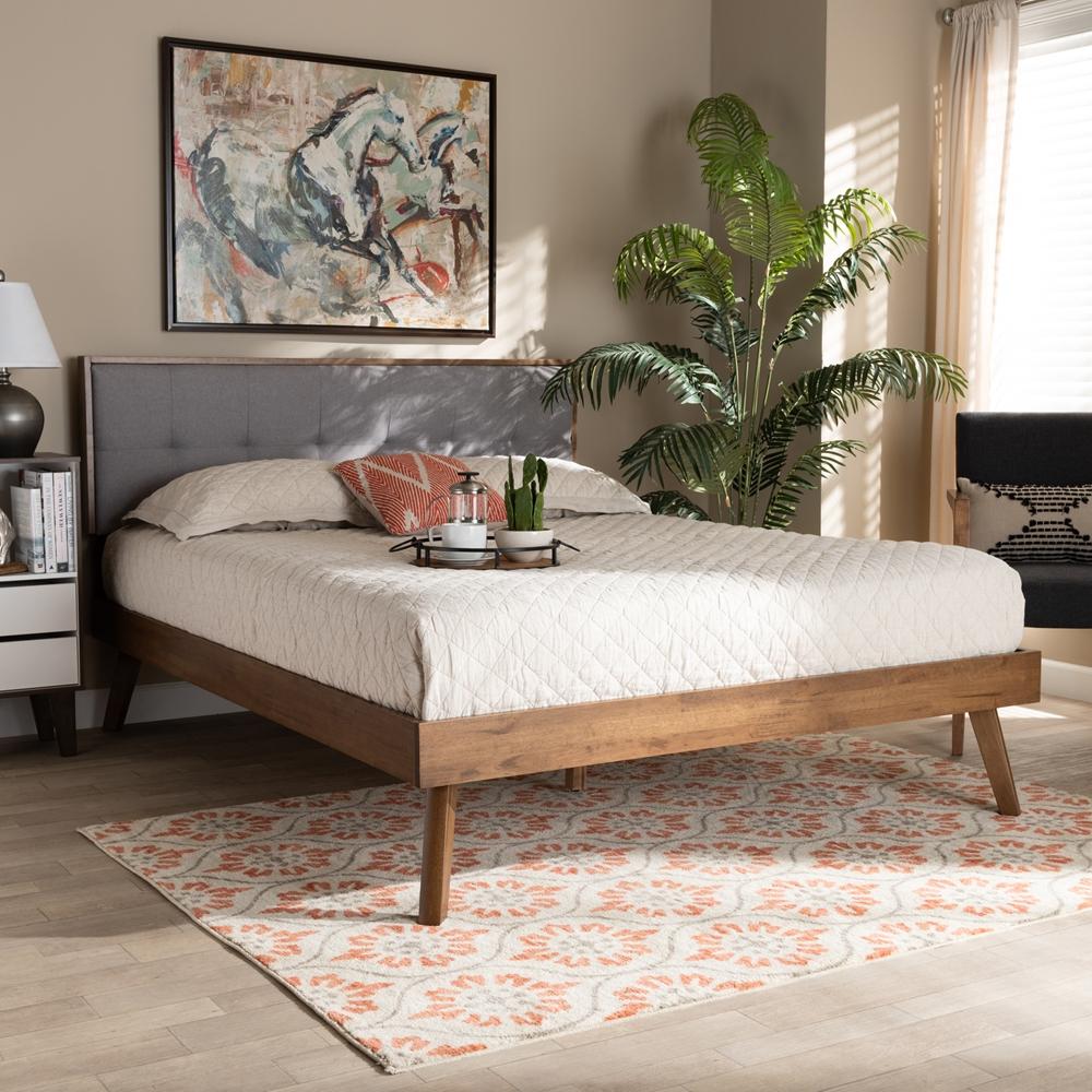 Baxton Studios Beds Baxton Studio Alke Mid-Century Modern Fabric Upholstered Wood Platform Bed