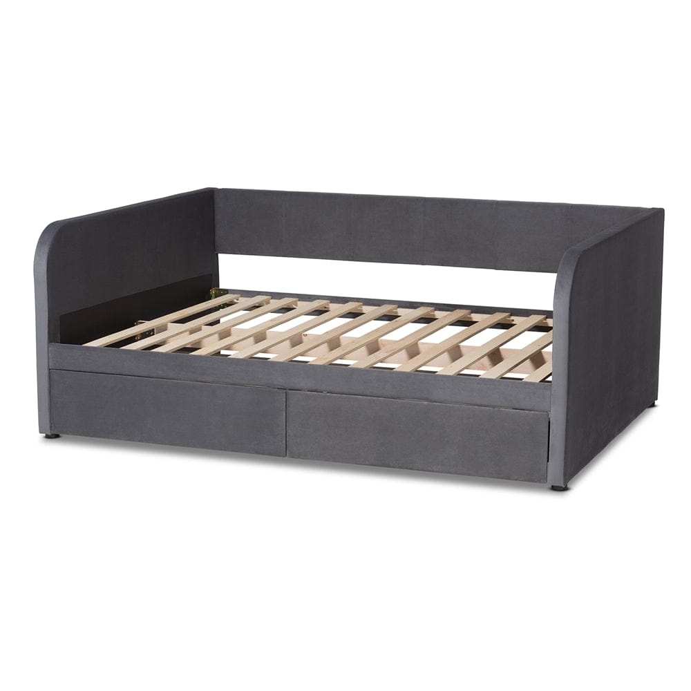 Baxton Studio Baxton Studio Basanti Modern and Contemporary Grey Velvet Fabric Upholstered Full Size 2-Drawer Daybed DV3365D-Grey Velvet Daybed-Full