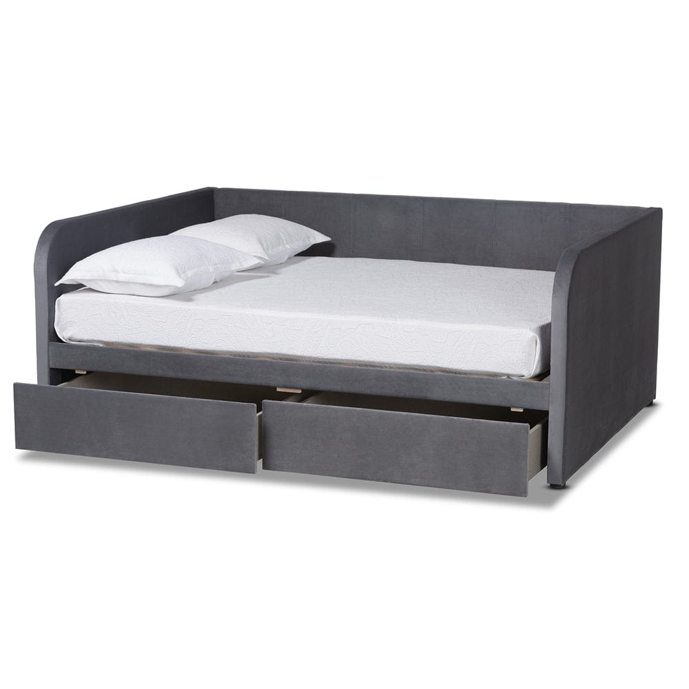 Baxton Studio Baxton Studio Basanti Modern and Contemporary Grey Velvet Fabric Upholstered Full Size 2-Drawer Daybed DV3365D-Grey Velvet Daybed-Full