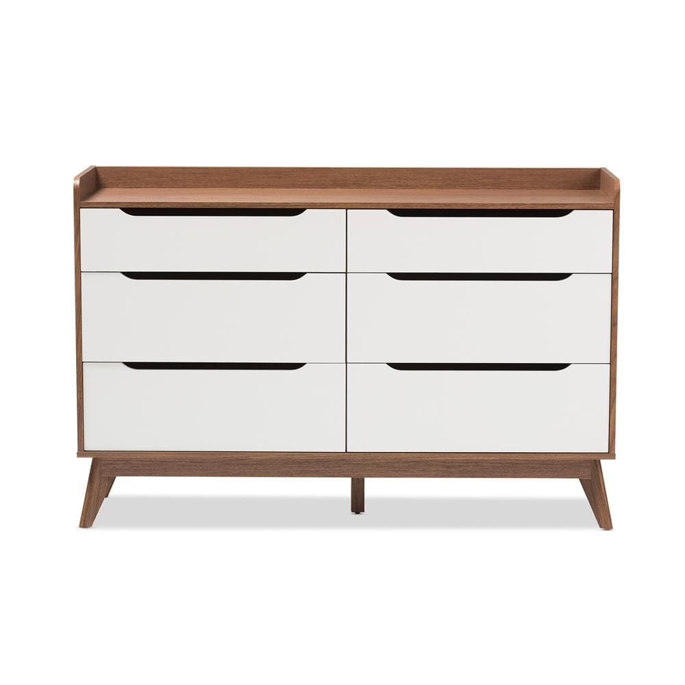 The Bedroom Emporium Baxton Studio Brighton Mid-Century Modern and Walnut Wood 6-Drawer Storage Dresser Brighton-Walnut/White-6DW-Chest