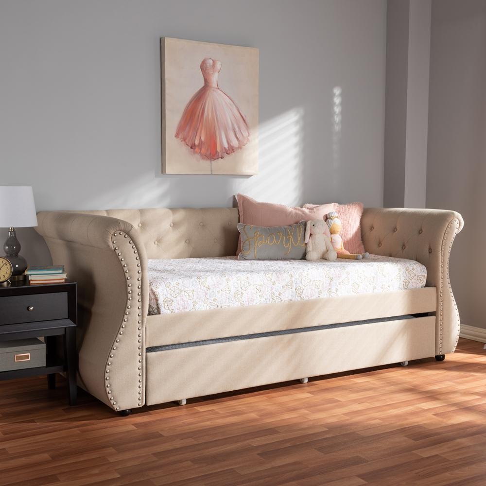 Baxton Studios Daybed Baxton Studio Cherine Classic and Contemporary Beige Fabric Upholstered Daybed with Trundle