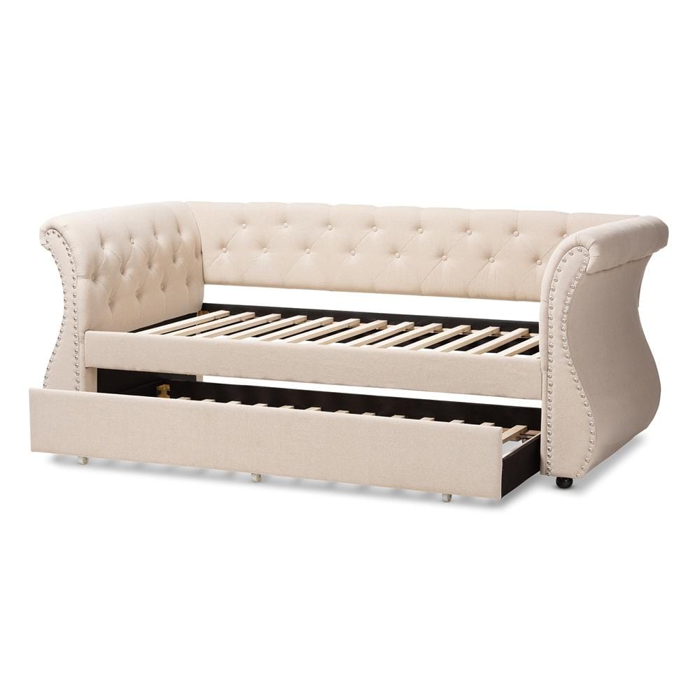 Baxton Studios Daybed Baxton Studio Cherine Classic and Contemporary Beige Fabric Upholstered Daybed with Trundle