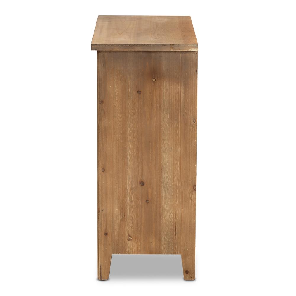 Baxton Studios Chests Baxton Studio Clement Rustic Transitional Medium Oak Finished 3 Drawer Wood Spindle Chest