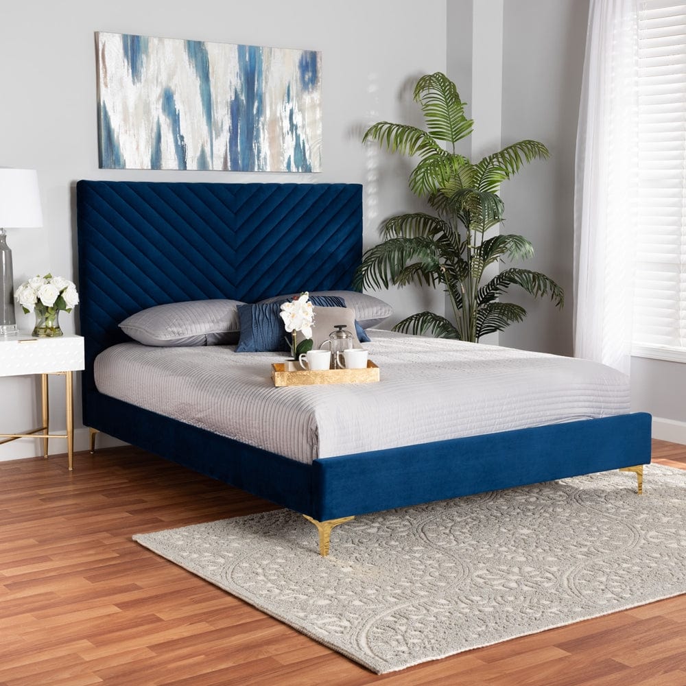 Baxton Studio Baxton Studio Fabrico Blue Velvet Fabric and Gold Metal Full Platform Bed