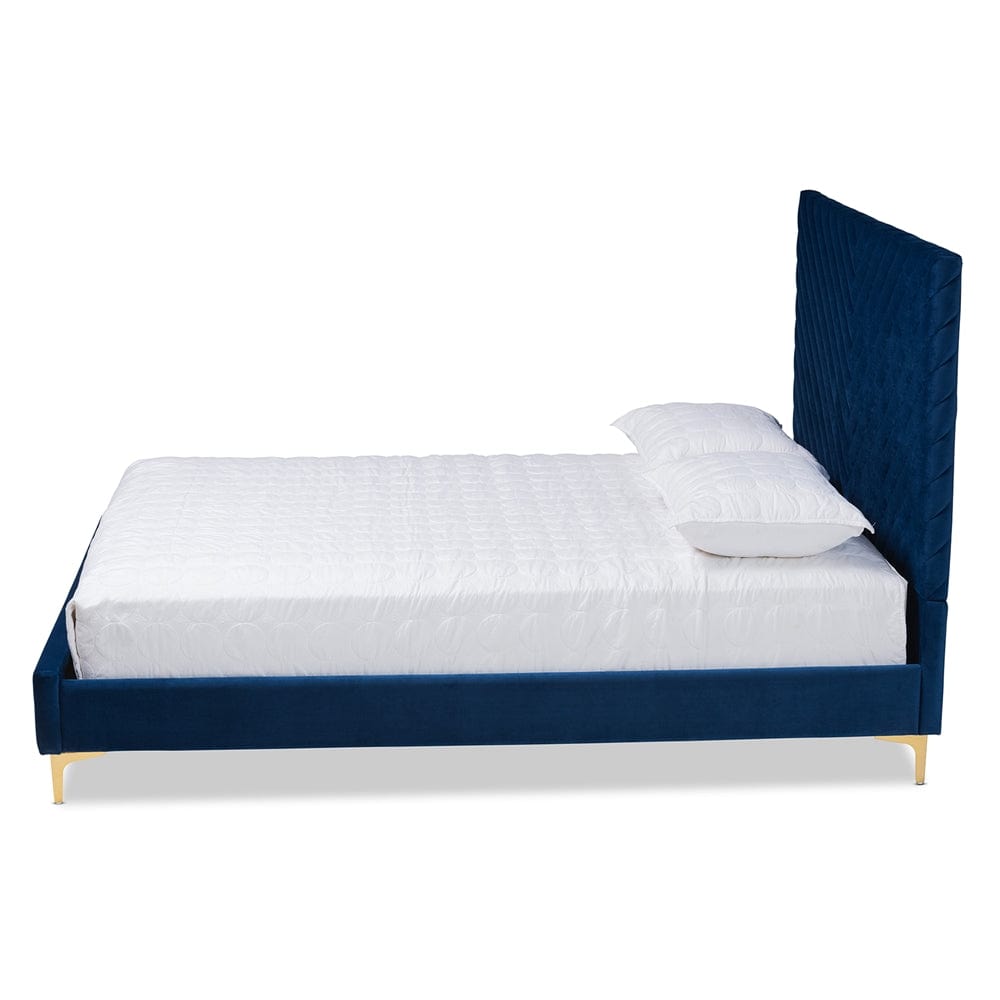 Baxton Studio Baxton Studio Fabrico Blue Velvet Fabric and Gold Metal Full Platform Bed