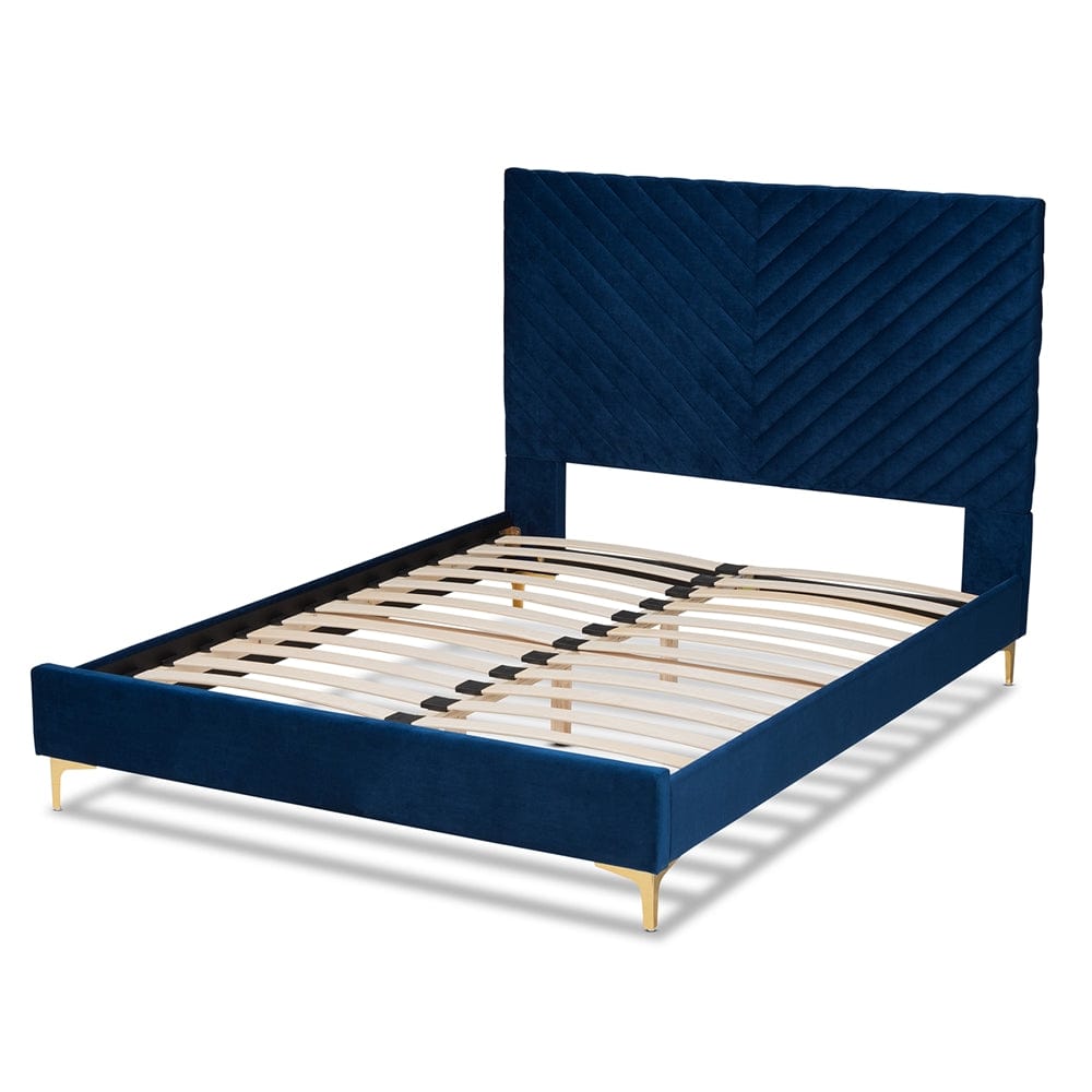 Baxton Studio Baxton Studio Fabrico Blue Velvet Fabric and Gold Metal Full Platform Bed