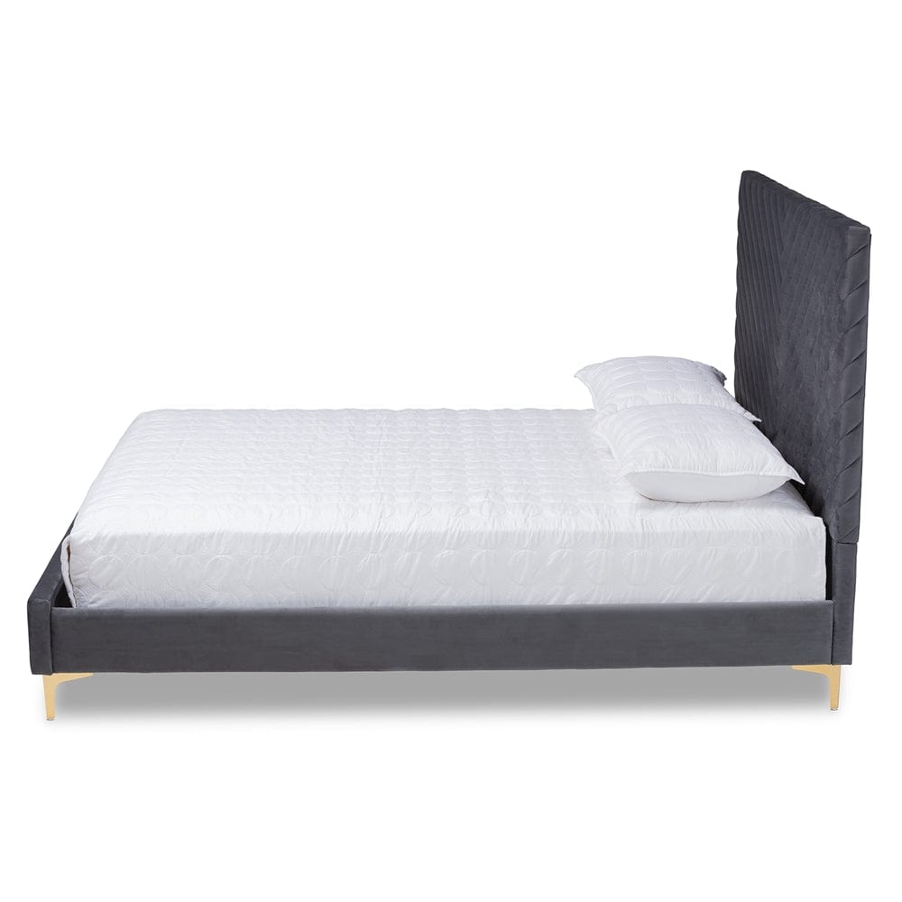 Baxton Studio Baxton Studio Fabrico Grey Velvet Fabric and Gold Metal Full Platform Bed