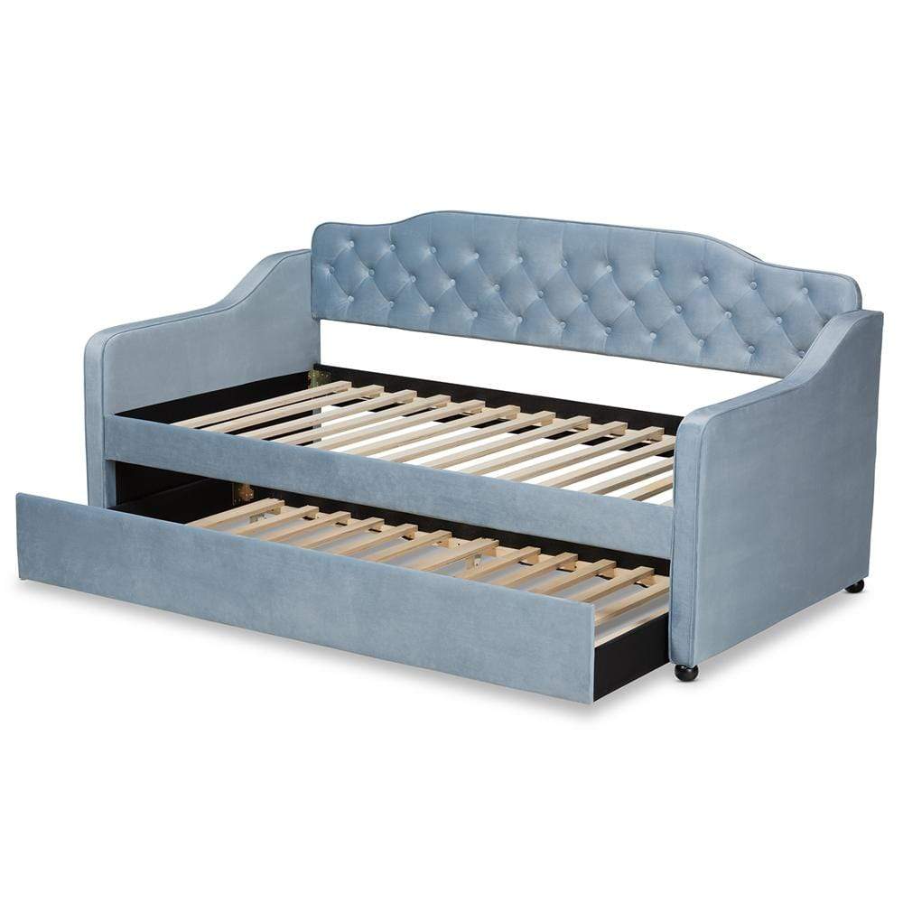 Baxton Studios Daybed Baxton Studio Freda Traditional and Transitional Velvet Fabric Upholstered and Button Tufted Daybed with Trundle