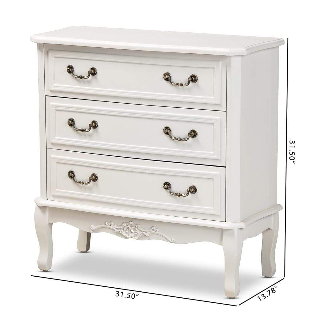 Baxton Studios Dresser Baxton Studio Gabrielle Traditional French Country Provincial White-Finished 3-Drawer Wood Dresser