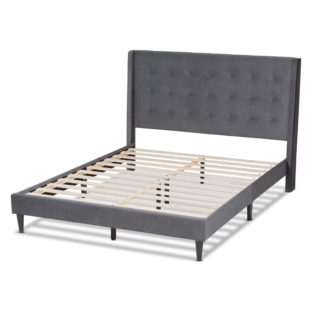 Baxton Studio Baxton Studio Gothard Modern and Contemporary Grey Velvet Fabric Upholstered and Dark Brown Finished Wood Platform Bed