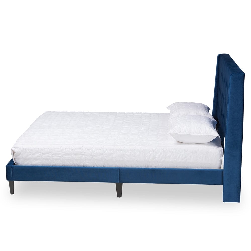 Baxton Studio Baxton Studio Gothard Modern and Contemporary Navy Blue Velvet Fabric Upholstered and Dark Brown Finished Wood Platform Bed