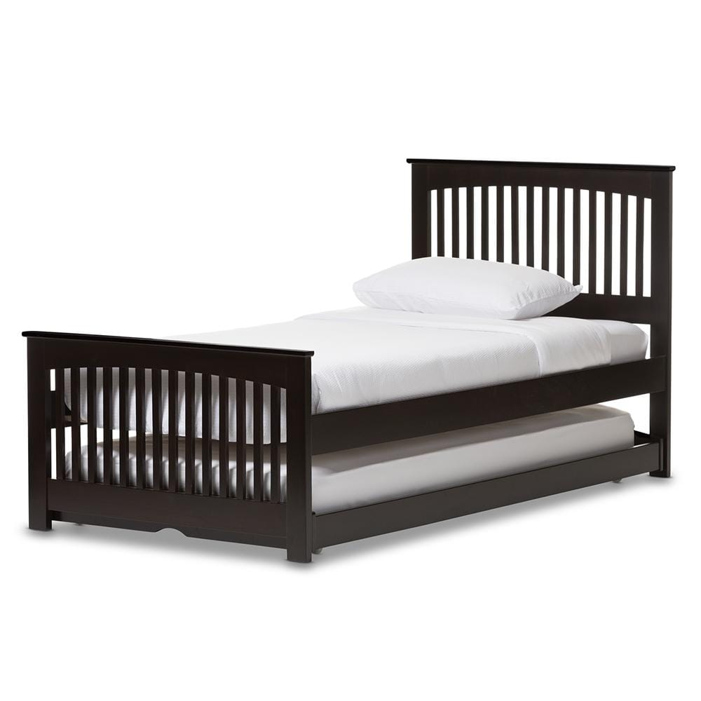 Baxton Studios Bed Baxton Studio Hevea Twin Size Dark Brown Solid Wood Platform Bed with Guest Trundle Bed