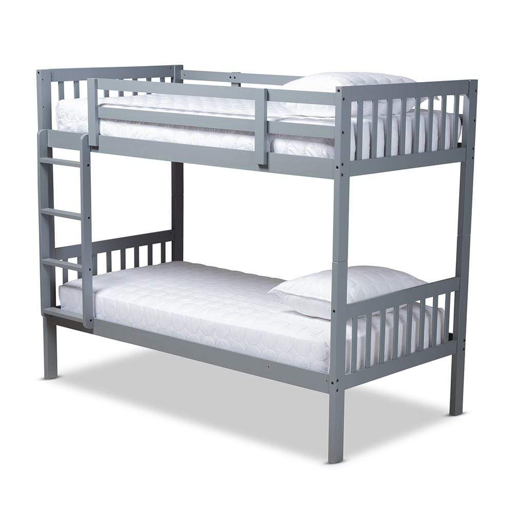 Baxton Studios Bunk Bed Baxton Studio Jude Modern and Contemporary Grey Finished Wood Twin Size Bunk Bed