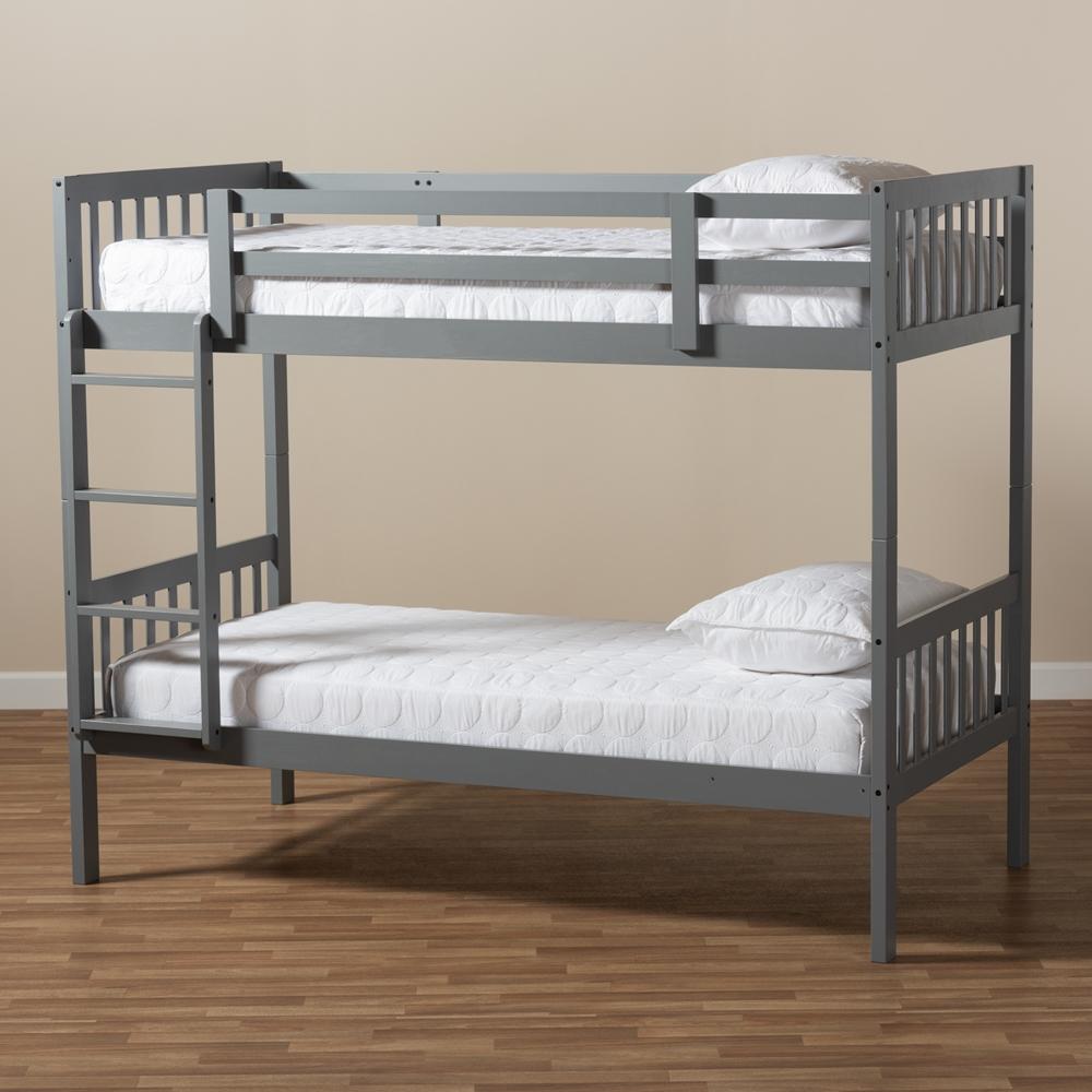 Baxton Studios Bunk Bed Baxton Studio Jude Modern and Contemporary Grey Finished Wood Twin Size Bunk Bed