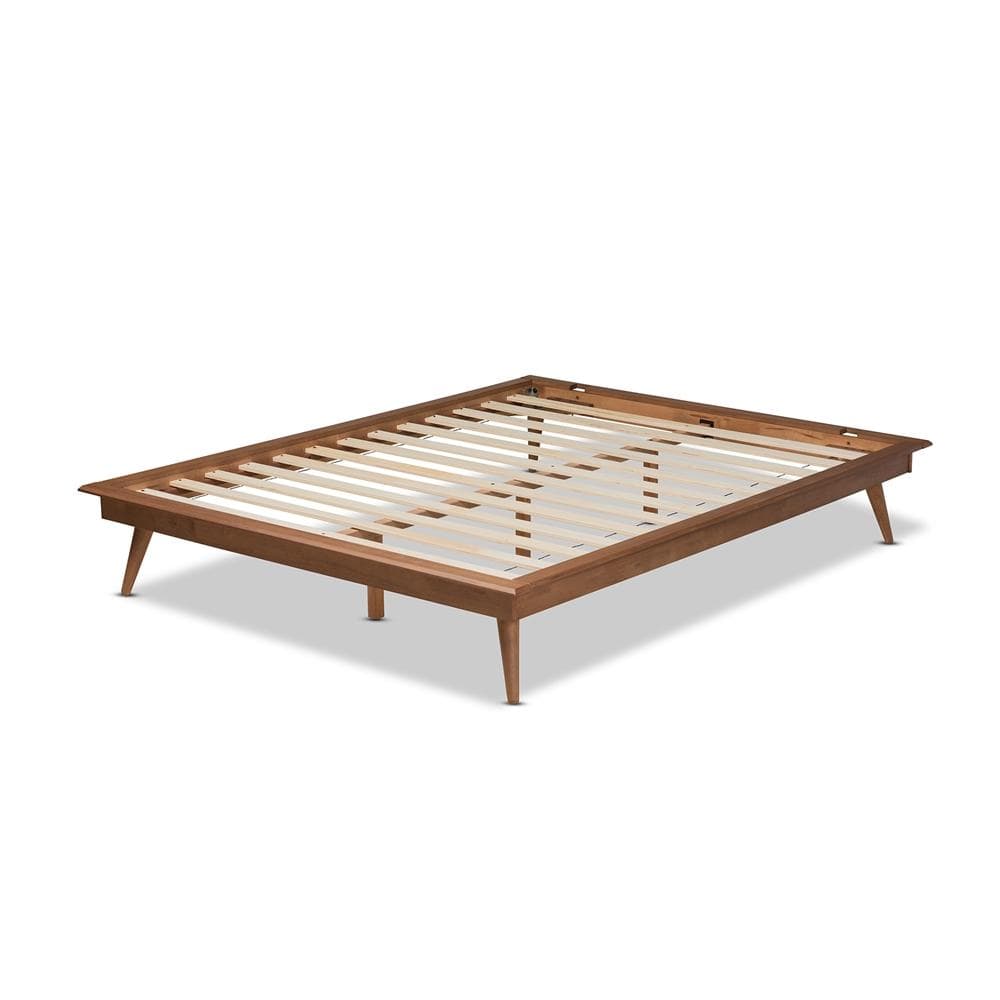 Baxton Studios Bed Baxton Studio Karine Mid-Century Modern Walnut Brown Finished Wood Queen Size Platform Bed Frame