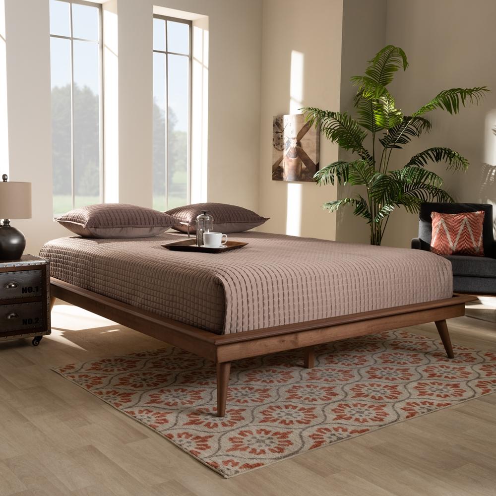 Baxton Studios Bed Queen Baxton Studio Karine Mid-Century Modern Walnut Brown Finished Wood Queen Size Platform Bed Frame