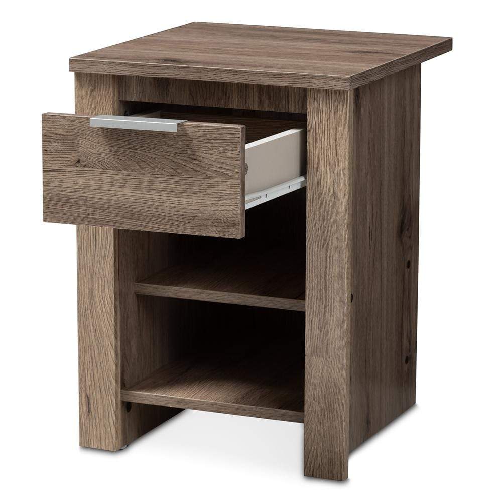 Baxton Studios Nightstand Baxton Studio Laverne Modern and Contemporary Oak Brown Finished 1-Drawer Nightstand