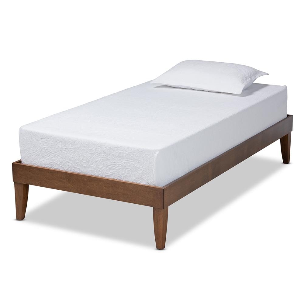 Baxton Studios Bed Baxton Studio Lucina Mid-Century Modern Walnut Brown finished Twin Size Platform Bed Frame