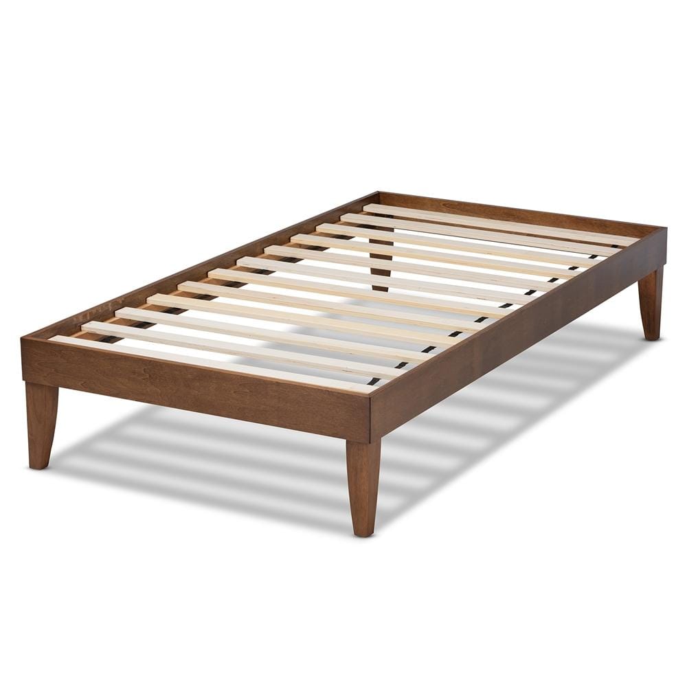 Baxton Studios Bed Baxton Studio Lucina Mid-Century Modern Walnut Brown finished Twin Size Platform Bed Frame