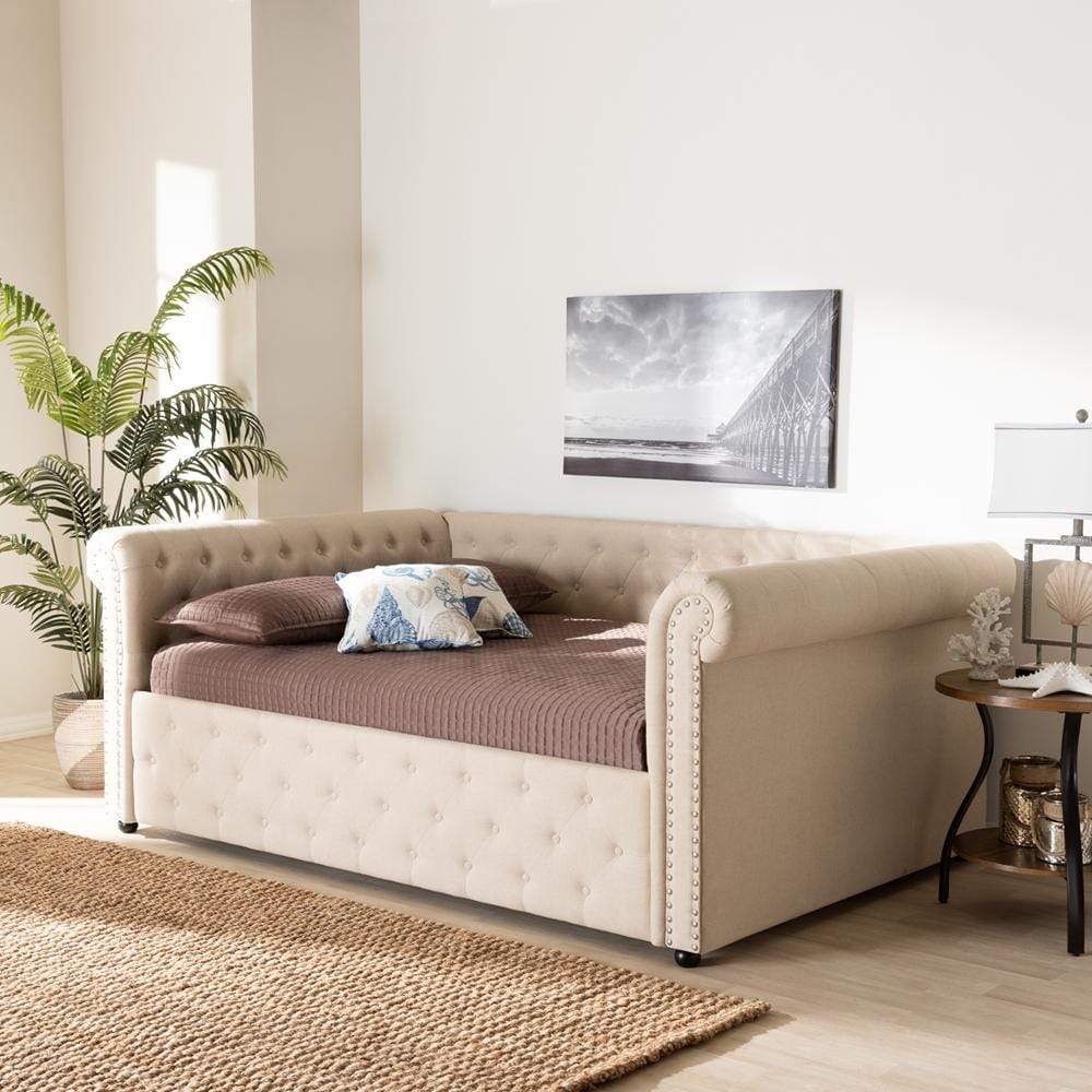 Baxton Studios Daybed Baxton Studio Mabelle Modern and Contemporary Beige Fabric Upholstered Full Size Daybed